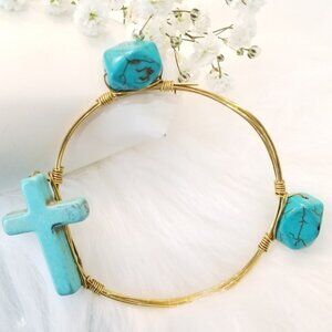 Faux Turquoise wire Bracelet Cross